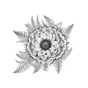 sun flower, fern, hydrangea, pink dogwood tattoo design idea