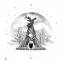 Odin in front of Yggdrasil with trees and ravens tattoo design idea