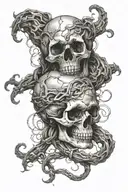 intertwined skulls representing dark periods tattoo design idea