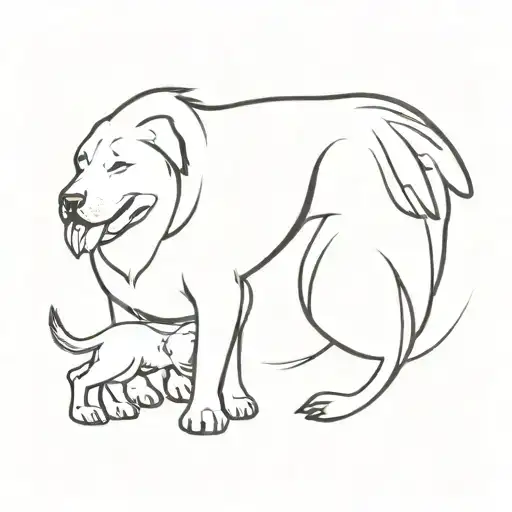 A big dog with wings and a small dog without wings are playing with each other. tattoo design idea