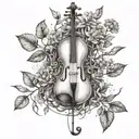 A cello made of tree branches, with wildflowers growing along the strings tattoo design idea