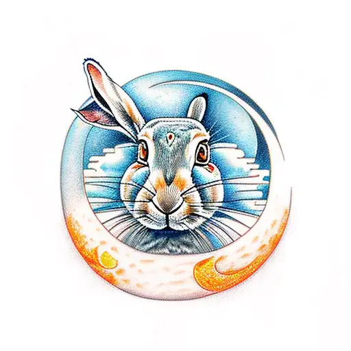 hare orange moon tattoo design idea
