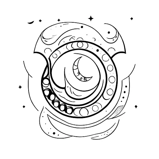 A crescent moon with a telescope silhouette or with a teardrop falling from it, emerging from the soil tattoo design idea