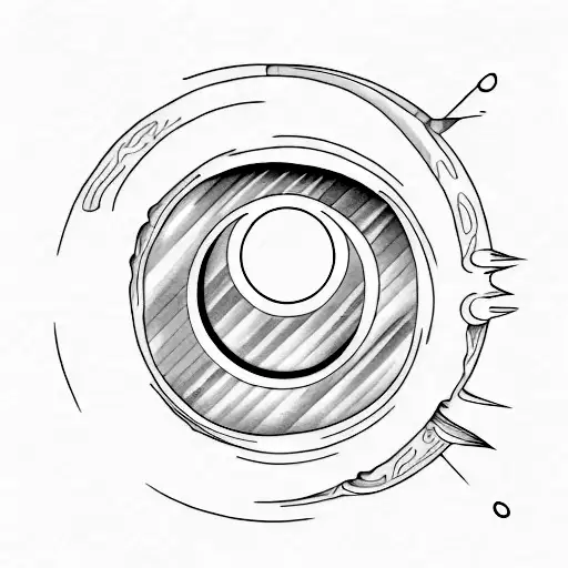 A crescent moon inside an eye or a teardrop, with a telescope lens  tattoo design idea