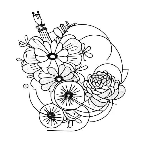 A telescope surrounded by blooming flowers symbolizing the pursuit of knowledge and growth tattoo design idea