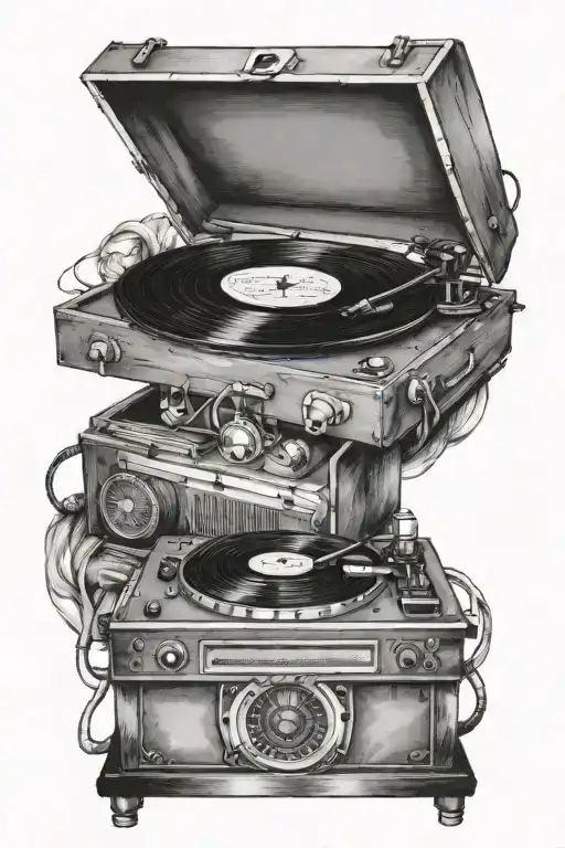 Record player, music themed tattoo design tattoo design idea