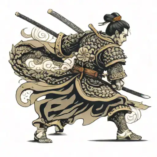 Samurai warrior wielding his sword tattoo design idea