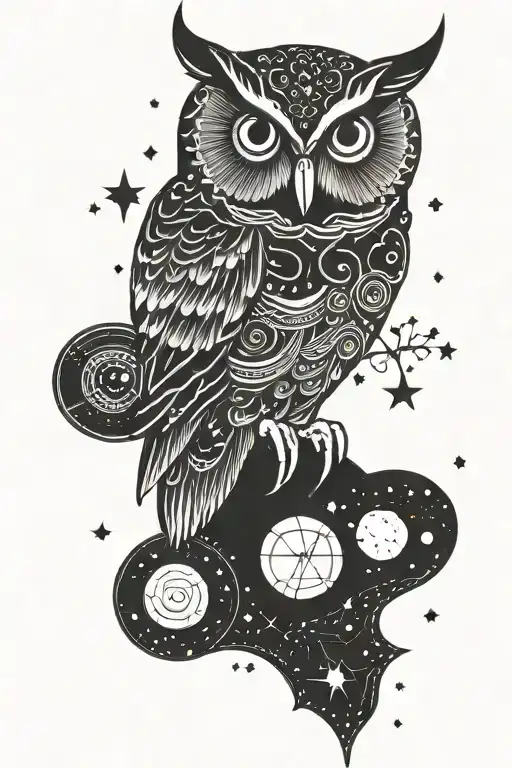owl and Taurus constellation, simple tattoo tattoo design idea