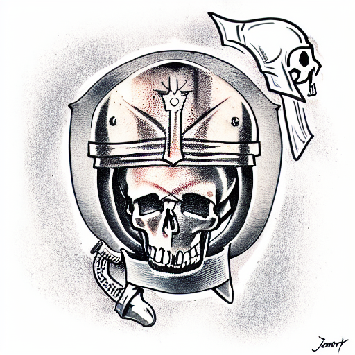 Bust of a knight with his helmets visor up and a skull under it tattoo design idea