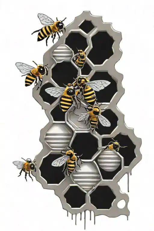 abstract beehive with honey dripping and bees underneath it gothic style  tattoo design idea