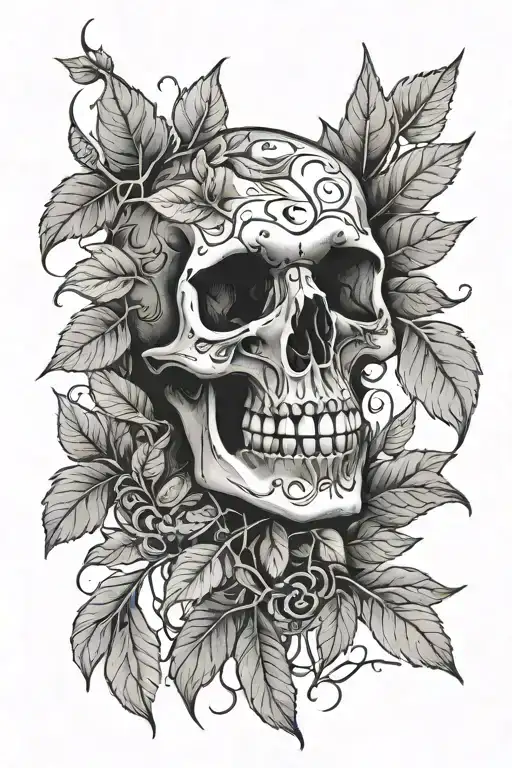 skeleton hand tattoo with leaves tattoo design idea