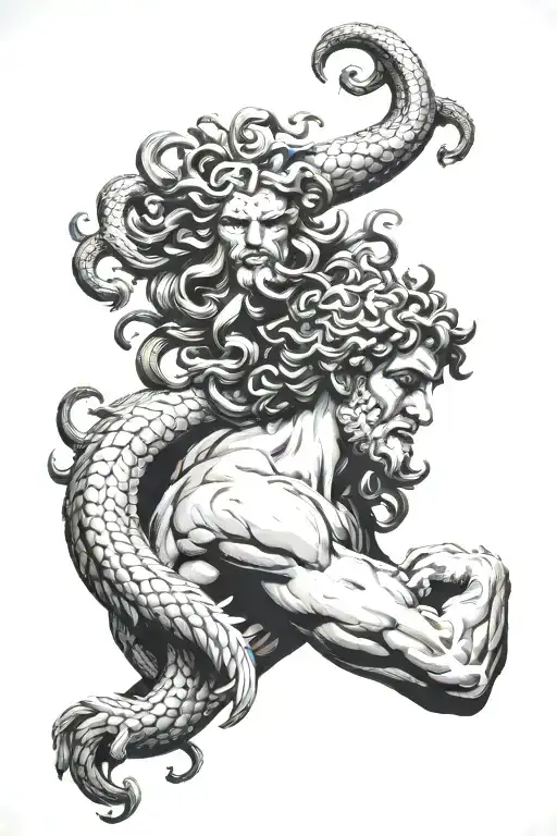 The Greek God Ganymede using Medusa's snakes to kill zeus tattoo design idea