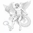 The Greek God Ganymede using Medusa's snakes to kill zeus tattoo design idea