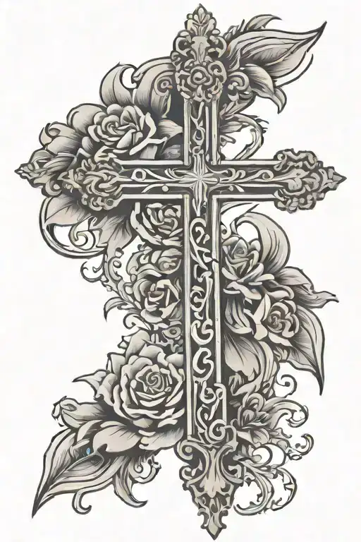 cross with be still tattoo design idea