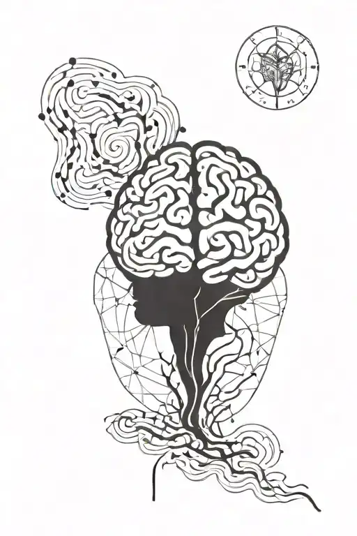 A minimalist design of a brain with dark shadows and light highlights, representing the struggles of mental health tattoo design idea