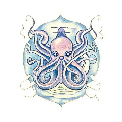 octopus with three hearts holding rowing oar  tattoo design idea