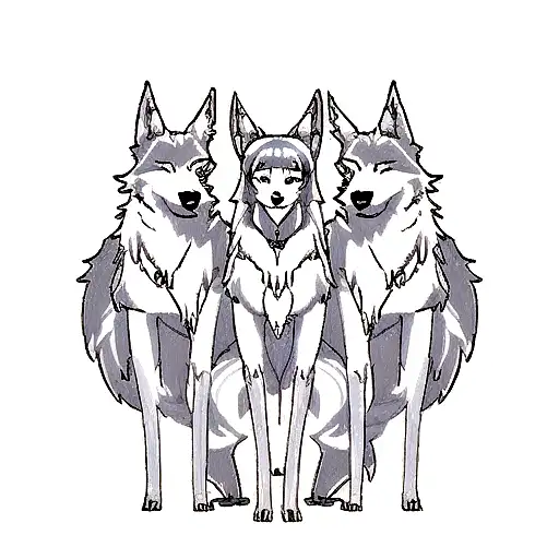 pack of three wolves  looking calm tattoo design idea