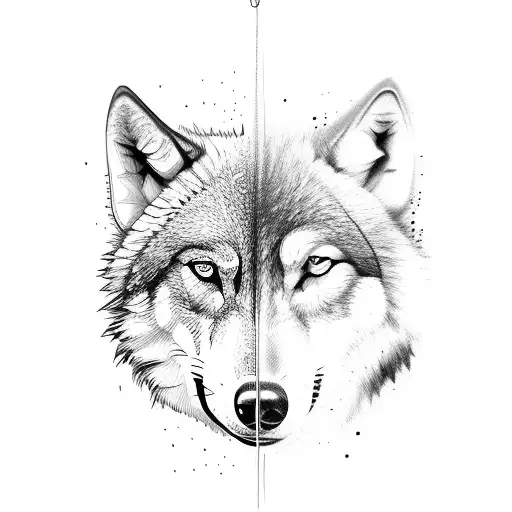 face of three wolves coming out of a box  tattoo design idea