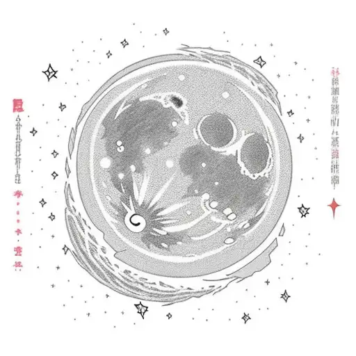 Destroyed moon from "Assassination classroom's" combines with Comet of "Your Name" in colour in an universe background tattoo design idea