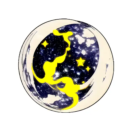 Destroyed moon from "Assassination classroom's" combines with Comet of "Your Name" in colour in an universe background tattoo design idea