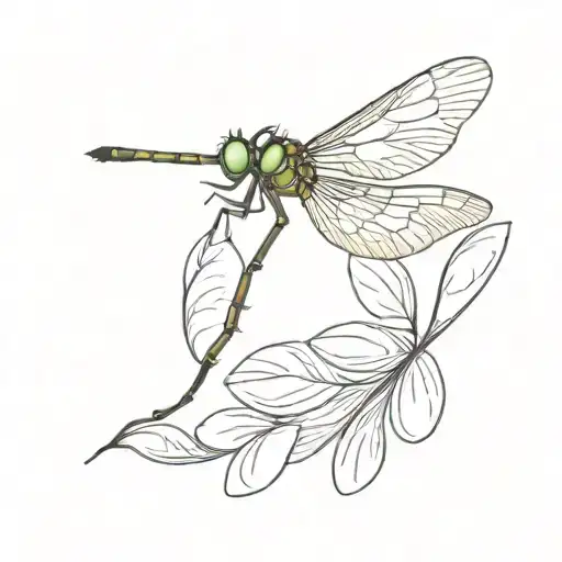 damselfly with the number 182 colored in the wing scales tattoo design idea