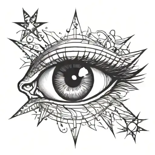 outline of an eye with a 5 point star in the retina with a slight glinner tattoo design idea