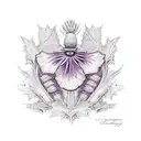 thistle, ivy, foxglove, hollyhock and butterfly bush tattoo design idea