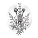 thistle, ivy, foxglove, hollyhock and butterfly bush tattoo design idea