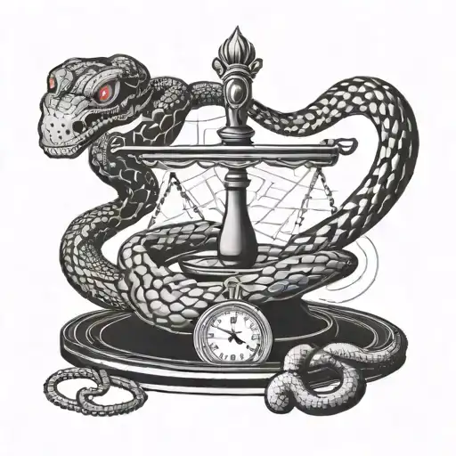 snake, knife & weighing scale balanced tattoo design idea
