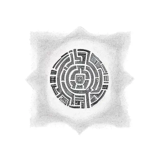 A minimalist tattoo of the labyrinth of Knossos, a famous Greek mythological maze, symbolizing the journey of life and self-discovery. tattoo design idea