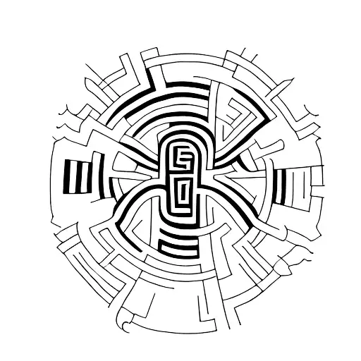 A minimalist tattoo of the labyrinth of Knossos, a famous Greek mythological maze, symbolizing the journey of life and self-discovery. tattoo design idea