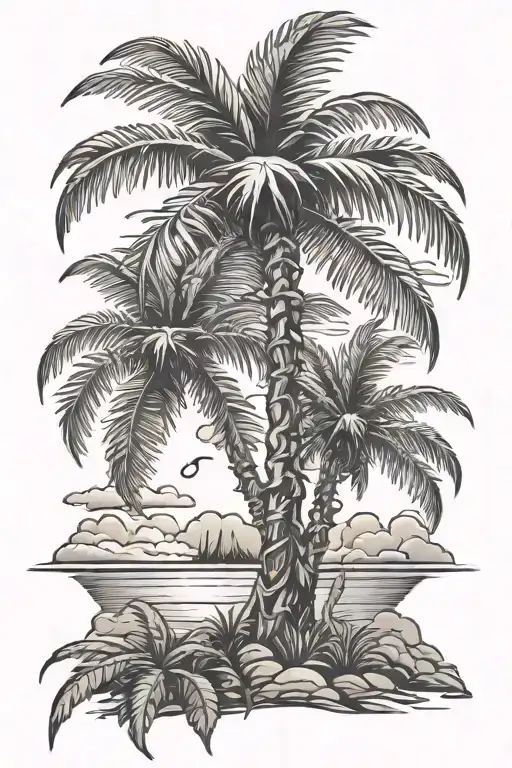 surrealistic palm tree  tattoo design idea