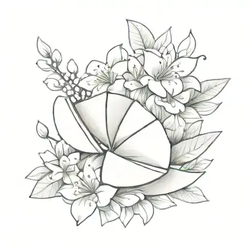 fortune cookie, slip of paper and flowers blooming tattoo design idea