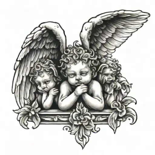cherub angel, hear no evil, see no evil speak no evil tattoo design idea