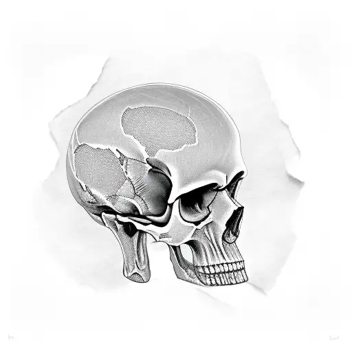 single skull, high resolution, 4k,  "Death or Sovngarde" written on paper strip, paper strip around skull. tattoo design idea