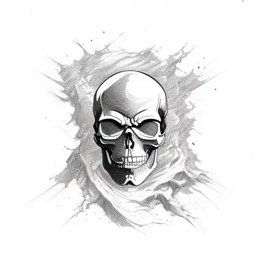 single skull, high resolution, 4k, slogan "Death or Sovengrade", Vinland Saga style, sketch design, simple, impactful tattoo design idea