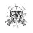 single skull, high resolution, 4k, slogan "Death or Sovengrade", Vinland Saga style, sketch design, simple, impactful tattoo design idea