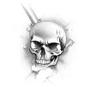 single skull, high resolution, 4k, slogan "Death or Sovengrade", Vinland Saga style, sketch design, simple, impactful tattoo design idea