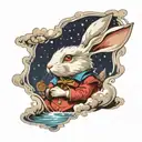 The rabbit from Alice in Wonderland looks at the distant shore on a winter day tattoo design idea
