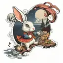 The rabbit from Alice in Wonderland looks at the distant shore on a winter day tattoo design idea