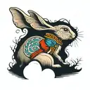 The rabbit from Alice in Wonderland looks at the distant shore on a winter day tattoo design idea
