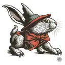 The rabbit from Alice in Wonderland looks at the distant shore on a winter day tattoo design idea
