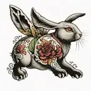 The rabbit from Alice in Wonderland looks at the distant shore on a winter day tattoo design idea