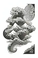 tsunami waves and erupted volcano explosion tattoo design idea