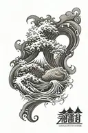 tsunami waves and erupted volcano explosion tattoo design idea