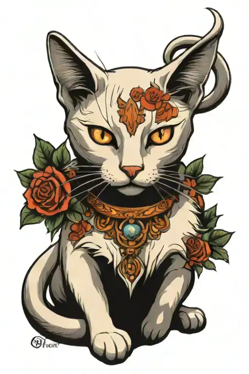 white cat sitting tattoo design idea