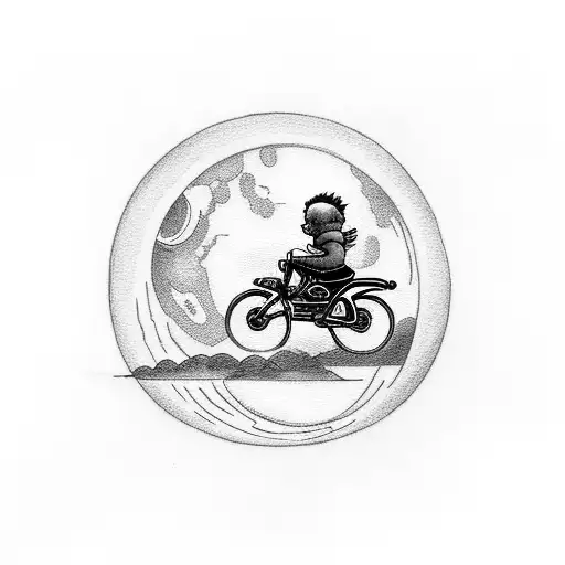 a baby riding a motorcycle over the moon while smoking a blunt tattoo design idea