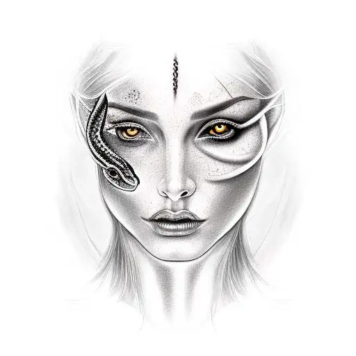 possesed woman face with snakes tattoo design idea