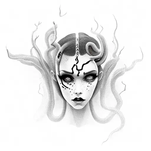 possesed woman face with snakes tattoo design idea