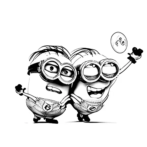 two minions acting funny  tattoo design idea